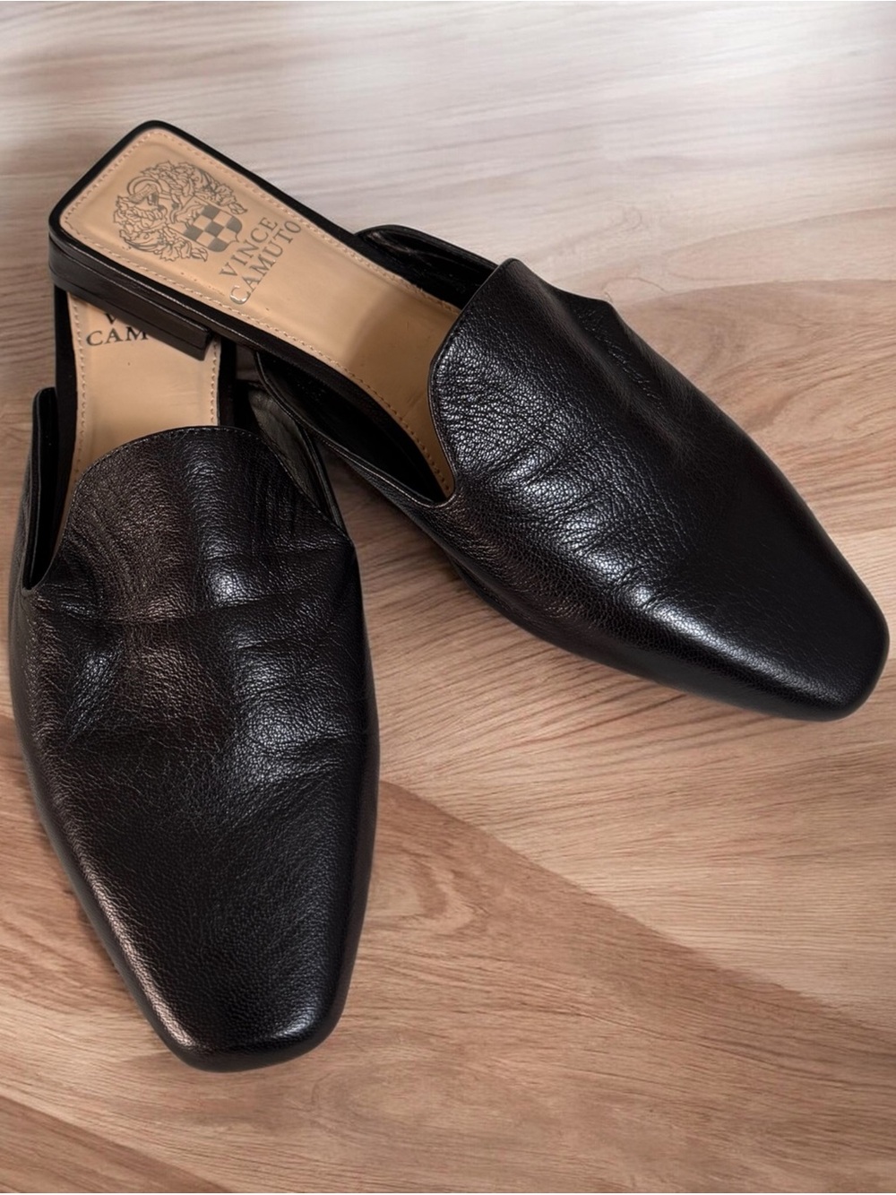 Vince Camuto Black Leather Slip-On Mules/Loafers